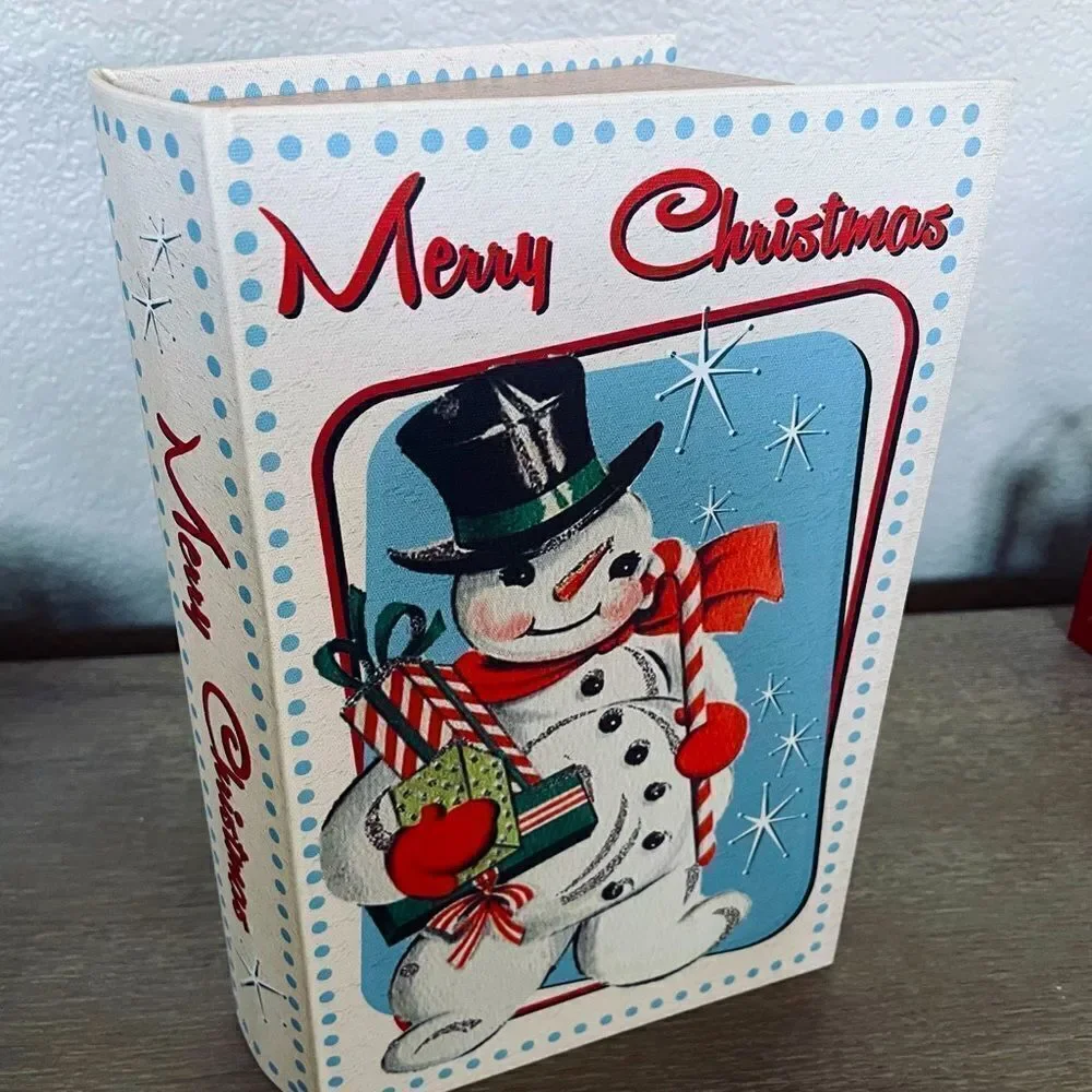 Vintage Christmas Snowman Hidden Storage Book Box